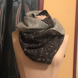 Green, black infinity scarf,  nubby texture